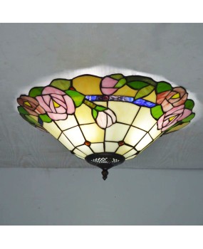 Home decoration lighting: One piece hair replacement countryside style Tiffany colored glass rose restaurant hotel ceiling light