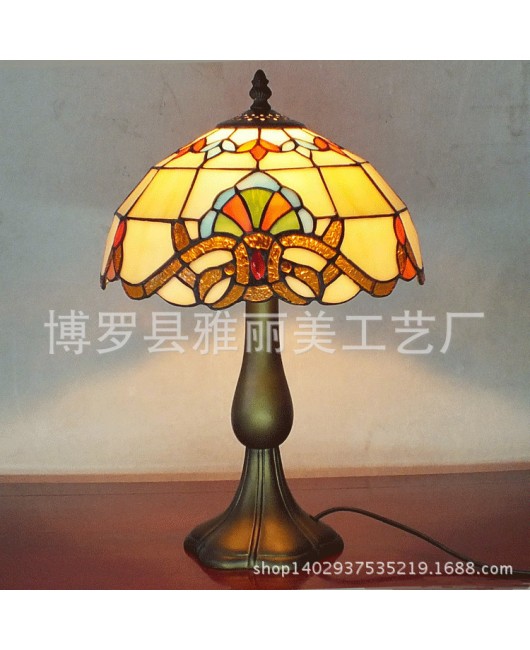 Discounted European Baroque Warm Colors Warm Bedhead Desk Lamp, Study Desk Lamp, Colored Glass Desk Lamp