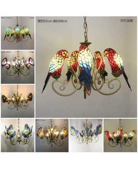 Colorful glass parrot art pendant lamp, living room, personalized corridor, corridor, hotel villa, hotel restaurant, decorative lighting fixtures