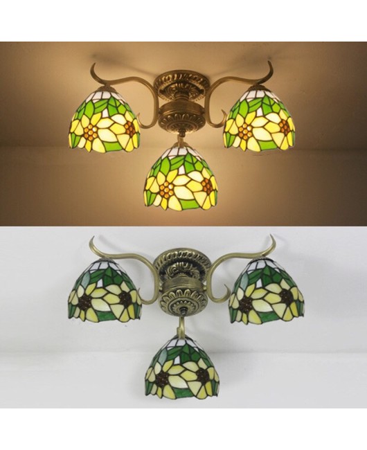 Tiffany Lighting Rural Iron Pendant Sunflower Rural Ceiling Pendant Living Room Bedroom Dining Room Multi Head Pendant