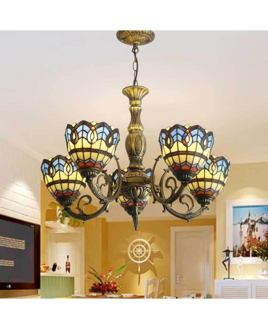 Baohua Tiffany Living Room Hotel Room Engineering Ceiling Light Mediterranean Style Ceiling Light Art Iron Art Lighting Fixtures