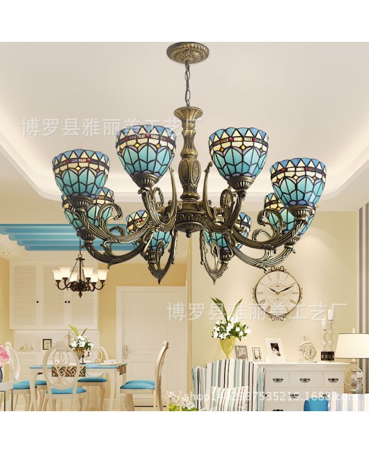 Supply Tiffany living room pendant lights, Mediterranean glass hotel non-standard engineering lighting fixtures, one piece dropshipping, special promotion