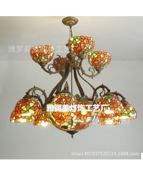 Wholesale Tiffany three story chandelier, one piece for dropshipping. Tiffany Club Hotel Project, countryside glass hall chandelier