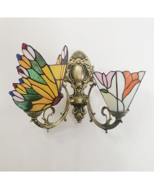 Baohua Tiffany Creative Mediterranean Glass Bedroom Bedhead Wall Light Warm Color Coffee Shop LED Art Mirror Front Light