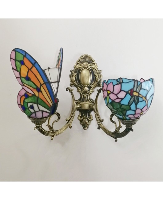 Baohua Tiffany Creative Mediterranean Glass Bedroom Bedhead Wall Light Warm Color Coffee Shop LED Art Mirror Front Light