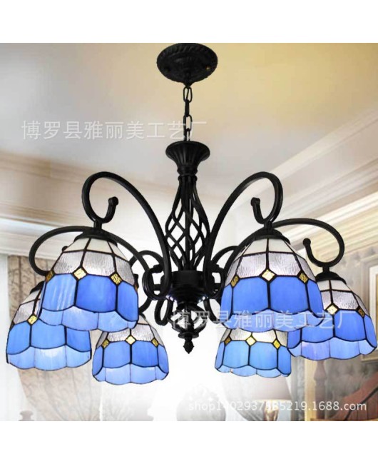 A dropshipping creative wrought iron coffee shop pendant light supply Tiffany Mediterranean style bedroom living room lighting fixtures