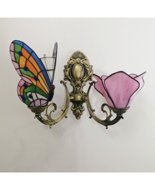 Baohua Tiffany Creative Mediterranean Glass Bedroom Bedhead Wall Light Warm Color Coffee Shop LED Art Mirror Front Light