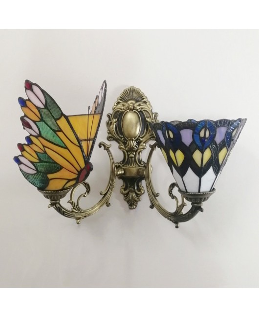 Baohua Tiffany Creative Mediterranean Glass Bedroom Bedhead Wall Light Warm Color Coffee Shop LED Art Mirror Front Light