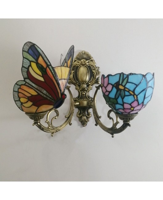 Baohua Tiffany Colored Glass Mediterranean Balcony Corridor Hotel Guest Dining Room Bedroom Bar Smart Wall Light