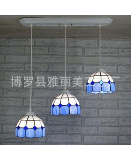 Supply Mediterranean creative LED restaurant bar counter pendant light, one dropshipping Tiffany three headed glass dining room light