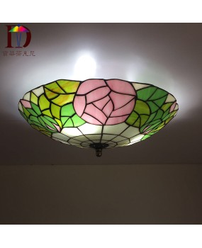 Home decoration lighting: One piece hair replacement countryside style Tiffany colored glass rose restaurant hotel ceiling light