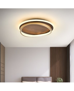 Master bedroom minimalist ceiling light walnut wood grain Nordic style circular ceiling light Japanese study bedroom ceiling light fixture