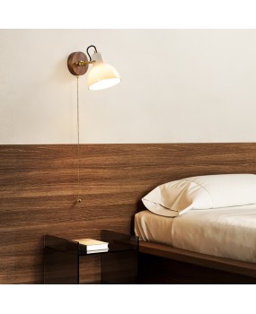 Creative LED small wall lamp with Nanyang style modern minimalist bedroom headboard wabi sabi study lamp living room walnut wall lamp