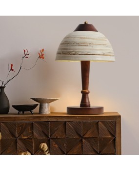 Wabi Sabi style handmade ceramic table lamp, Chinese living room solid wood retro homestay lamp, Japanese bedroom bedside minimalist table lamp