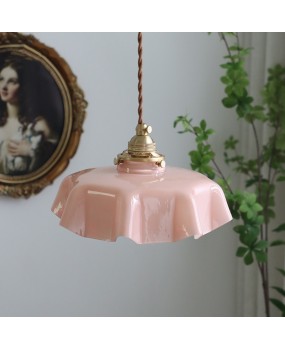 American retro French glass pendant light Japanese bay window bar counter restaurant balcony bedroom bedside lamp brass pendant light