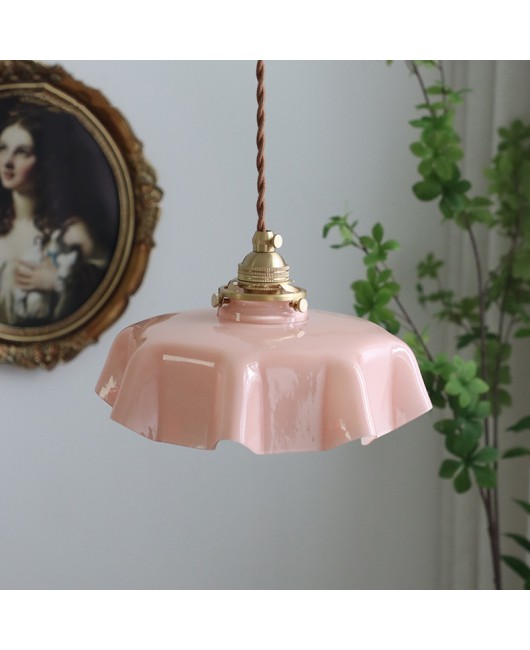 American retro French glass pendant light Japanese bay window bar counter restaurant balcony bedroom bedside lamp brass pendant light