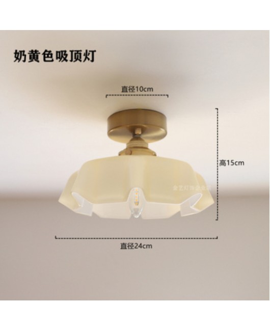 American retro French glass pendant light Japanese bay window bar counter restaurant balcony bedroom bedside lamp brass pendant light