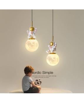 Nordic cartoon children's room headboard astronaut LED pendant light luxury boy bedroom room moon pendant light