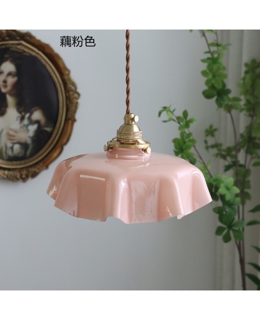 American retro French glass pendant light Japanese bay window bar counter restaurant balcony bedroom bedside lamp brass pendant light