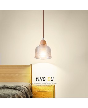 Japanese style bedside pendant light Wabi Sabi Nordic wooden style light fixture, simple and warm, homestay bar counter bedroom single head small pendant light