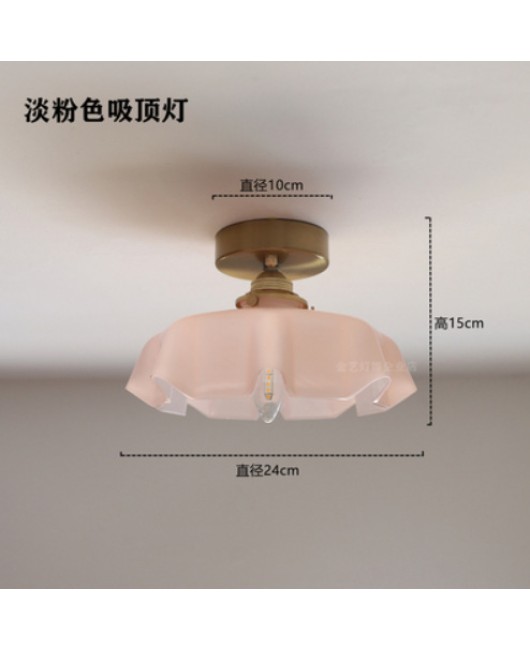 American retro French glass pendant light Japanese bay window bar counter restaurant balcony bedroom bedside lamp brass pendant light