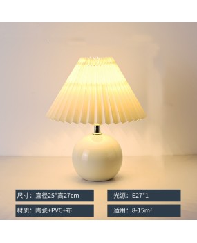 Circular ceramic pleated desk lamp, bedroom bedside LED decoration, Nordic internet celebrity gift, small desk lamp, small night light