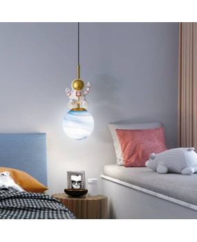 Nordic cartoon children's room headboard astronaut LED pendant light luxury boy bedroom room moon pendant light