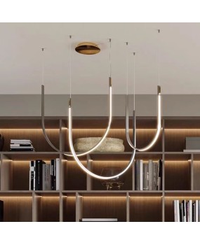 Minimalist lines, restaurant pendant lights, creative belt lights, artistic villas, living rooms, empty loft, duplex staircase pendant lights