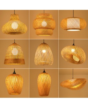 Chinese bamboo weaving handmade Zen tea room single head chandelier restaurant bamboo art fresh and artistic bedroom study LED chandelier