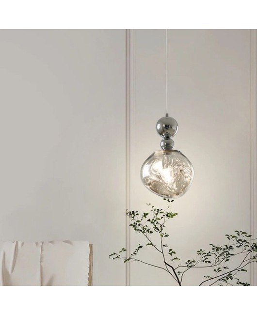 Bedroom bedside antique small pendant light luxury designer style living room background wall space long silver lava pendant light