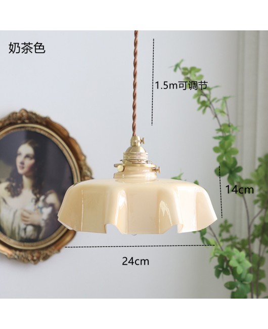 American retro French glass pendant light Japanese bay window bar counter restaurant balcony bedroom bedside lamp brass pendant light