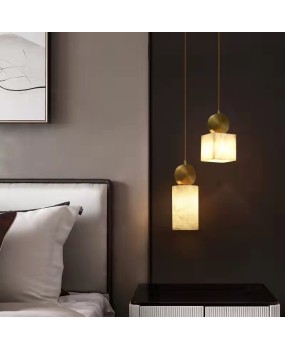 Nordic modern minimalist bedroom light luxury small pendant light restaurant pendant light all copper marble headboard LED pendant light