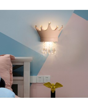 Light luxury style modern minimalist children's room crystal crown wall lamp creative personality background wall headboard wall lamp