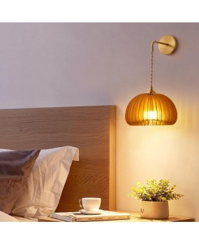 Japanese Wabi Sabi style wall lamp bedroom headboard retro wooden style hallway background wall staircase pumpkin solid wood wall lamp