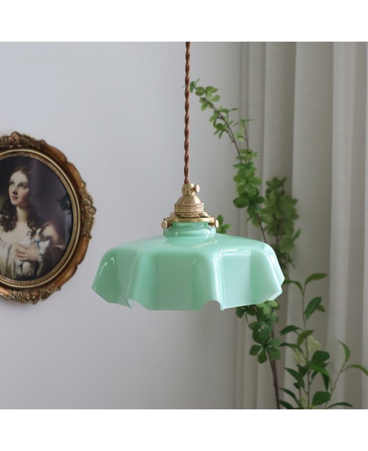 American retro French glass pendant light Japanese bay window bar counter restaurant balcony bedroom bedside lamp brass pendant light