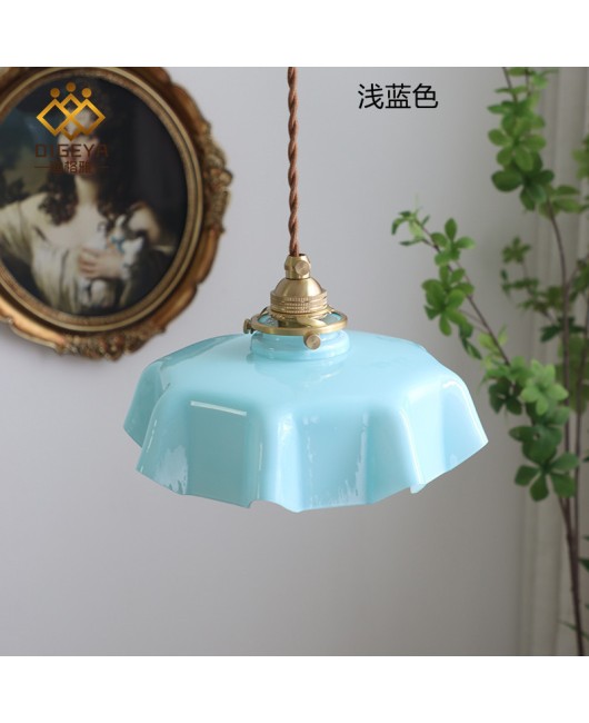 American retro French glass pendant light Japanese bay window bar counter restaurant balcony bedroom bedside lamp brass pendant light