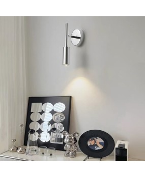 Vintage Bauhaus silver wall lamp with a high-end feel, living room staircase hallway, postmodern hotel chrome bedroom reading light