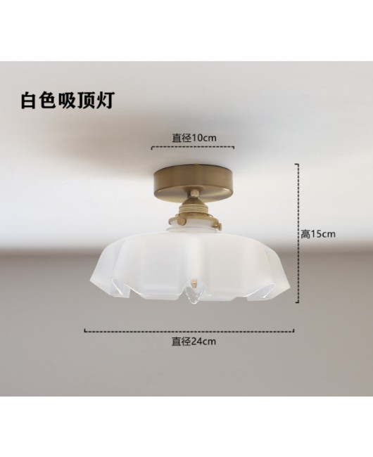 American retro French glass pendant light Japanese bay window bar counter restaurant balcony bedroom bedside lamp brass pendant light