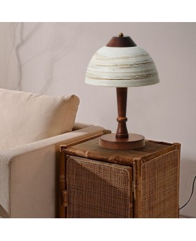 Wabi Sabi style handmade ceramic table lamp, Chinese living room solid wood retro homestay lamp, Japanese bedroom bedside minimalist table lamp