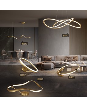 All copper minimalist living room pendant light, modern, luxurious, high-end Italian style living room master light, bedroom ring pendant light