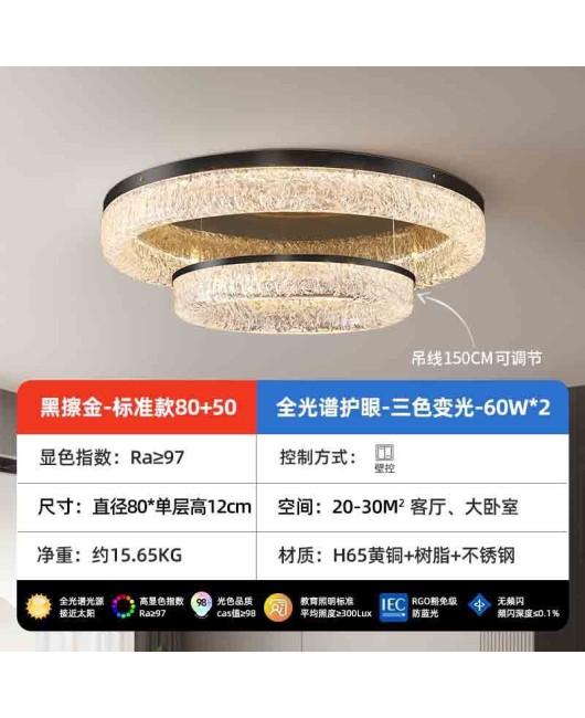 All copper light luxury living room ceiling light, simple, modern, atmospheric circular resin building, dining room, bedroom, hall lighting fixtures