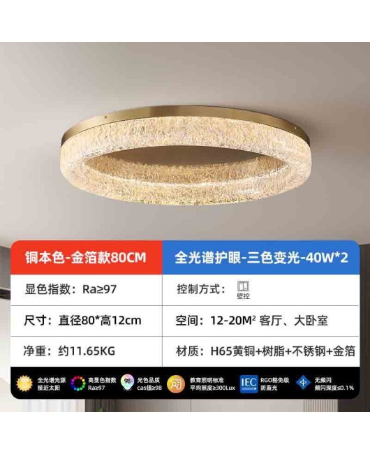 All copper light luxury living room ceiling light, simple, modern, atmospheric circular resin building, dining room, bedroom, hall lighting fixtures