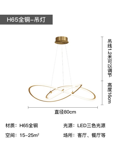 All copper minimalist living room pendant light, modern, luxurious, high-end Italian style living room master light, bedroom ring pendant light