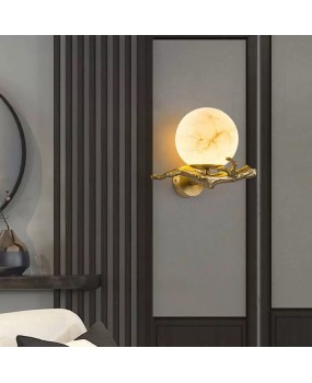 New Chinese style all copper marble wall lamp, light luxury creative high-end design, living room background wall, bedroom bedside entrance lighting fixtures