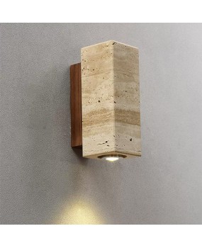 Natural yellow cave stone wall lamp Japanese wabi sabi style bedroom bedside wall lamp Solid wood homestay hallway living room background wall lamp