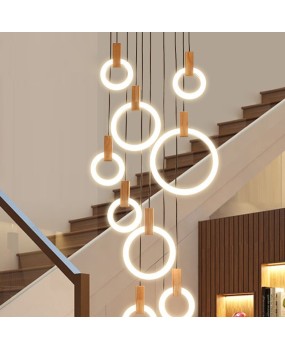 Wooden staircase pendant light Nordic villa modern simple and atmospheric living room creative dining room rotating duplex floor pendant light