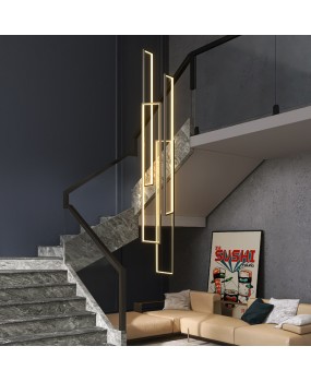 Staircase pendant light, modern minimalist villa, duplex building, hollow loft, rotating staircase, minimalist ultra long box light fixture