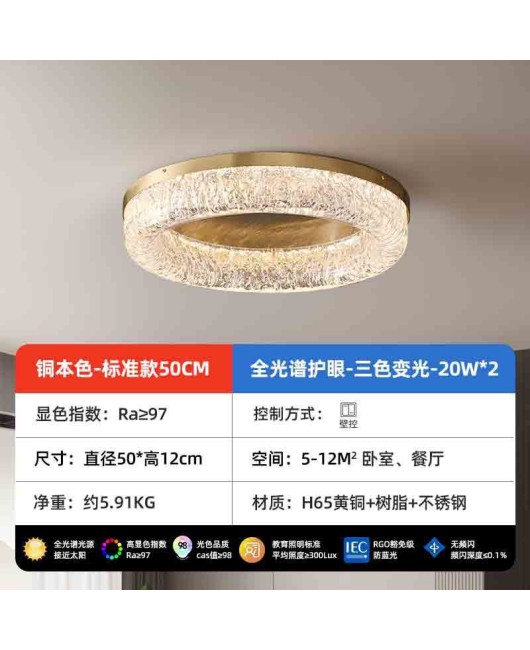 All copper light luxury living room ceiling light, simple, modern, atmospheric circular resin building, dining room, bedroom, hall lighting fixtures