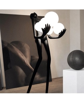 Postmodern humanoid sculpture holding ball floor lamp designer, hotel lobby living room creative large human body floor lamp