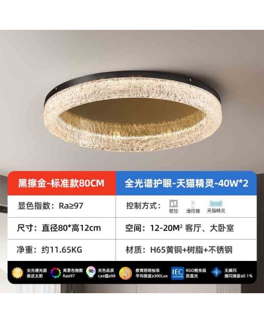 All copper light luxury living room ceiling light, simple, modern, atmospheric circular resin building, dining room, bedroom, hall lighting fixtures